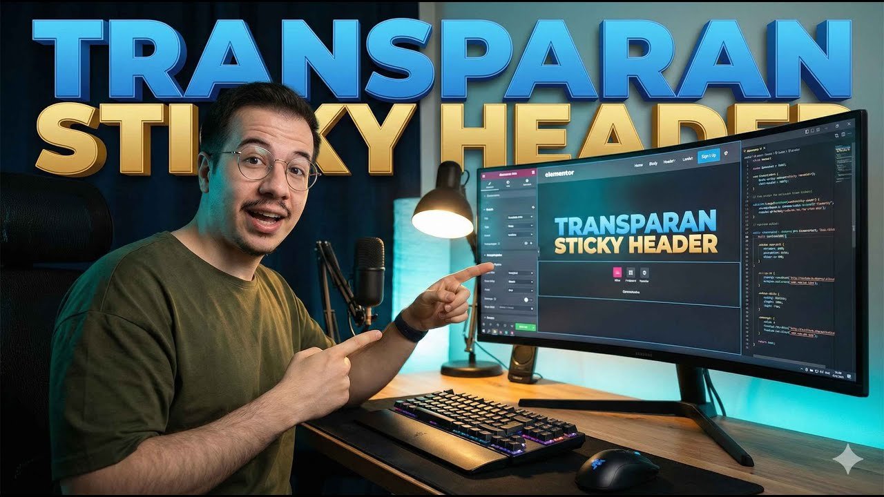 Elementor ile yapılan saydam sticky header ekran görüntüsü